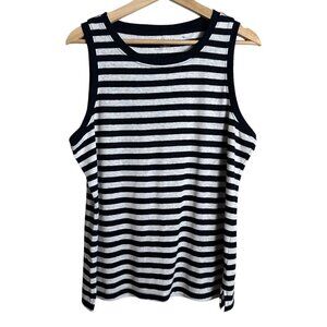 Talbots Womens Linen Blend Tank Top Size L Black White Stripes
